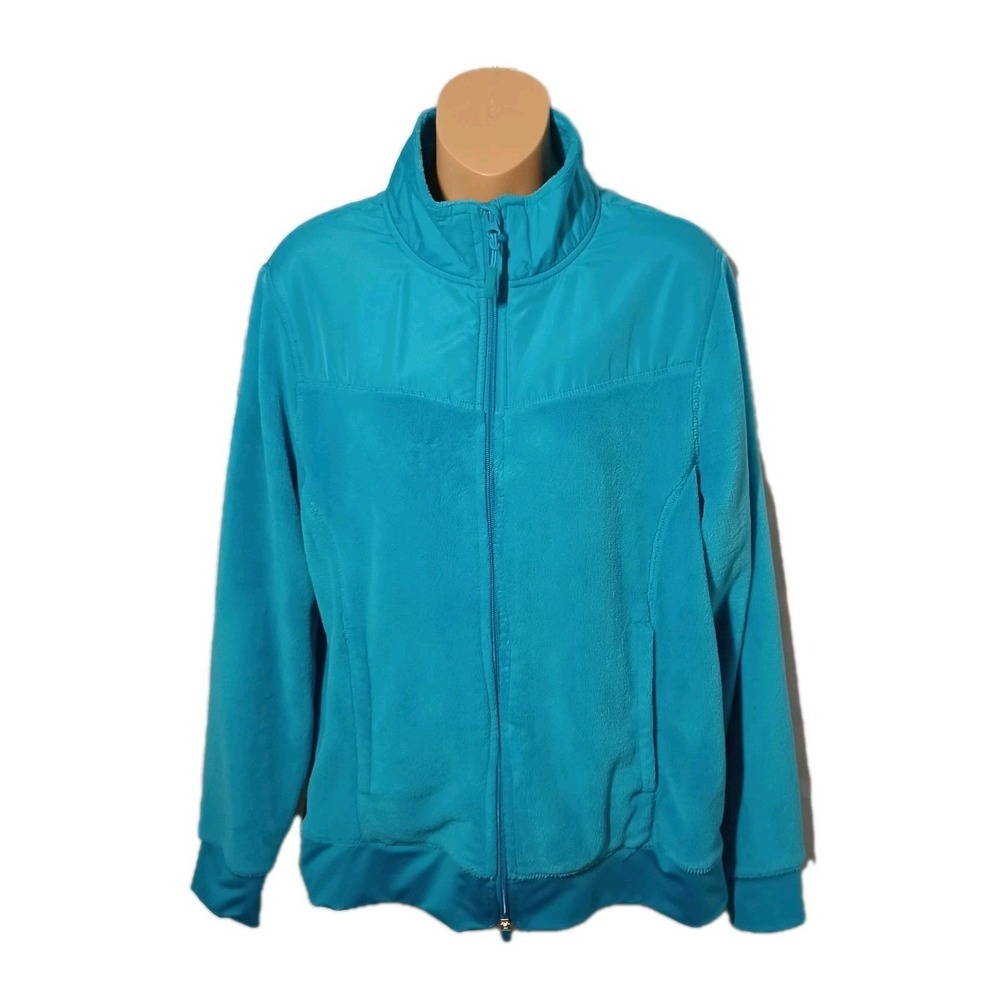 Athletic Works Womens Aqua Falls Blue Fleece Full Zip Jacket XL 16-18 Activewear
